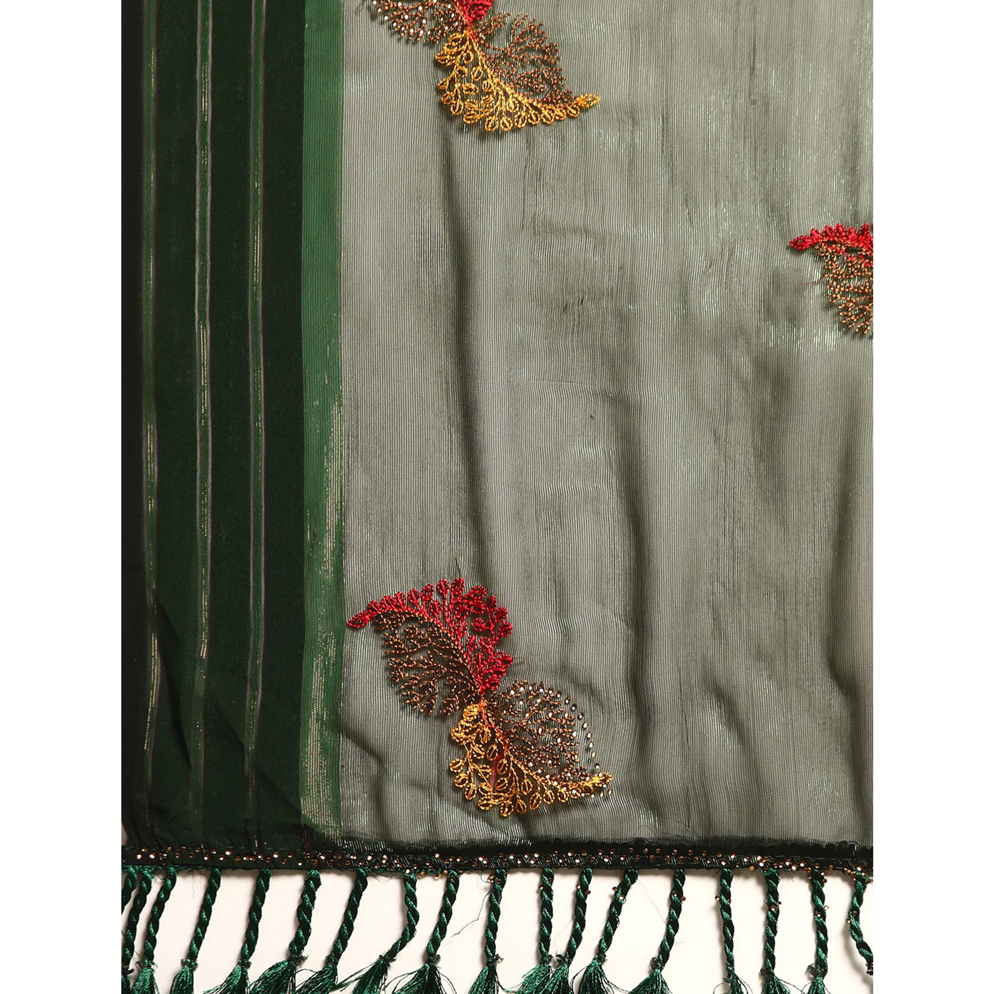 Green Swarovski With Embroidery Work Chiffon Saree