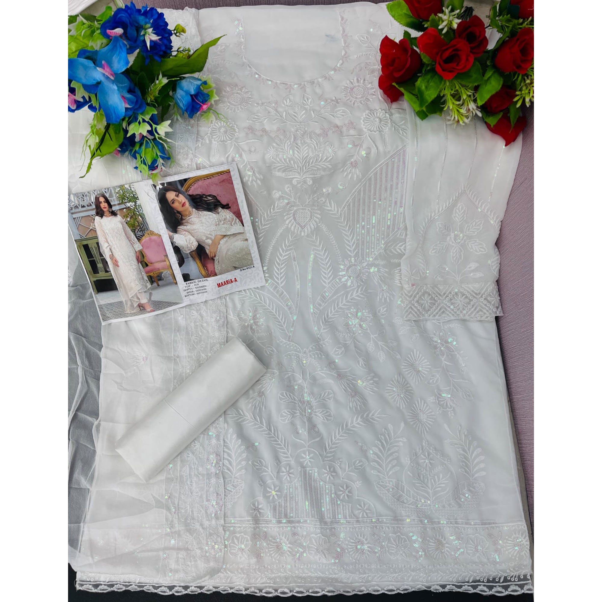 White Lucknowi Embroidered Georgette Pakistani Suit