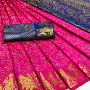 Pink Bandhani Woven Banarasi Silk Saree