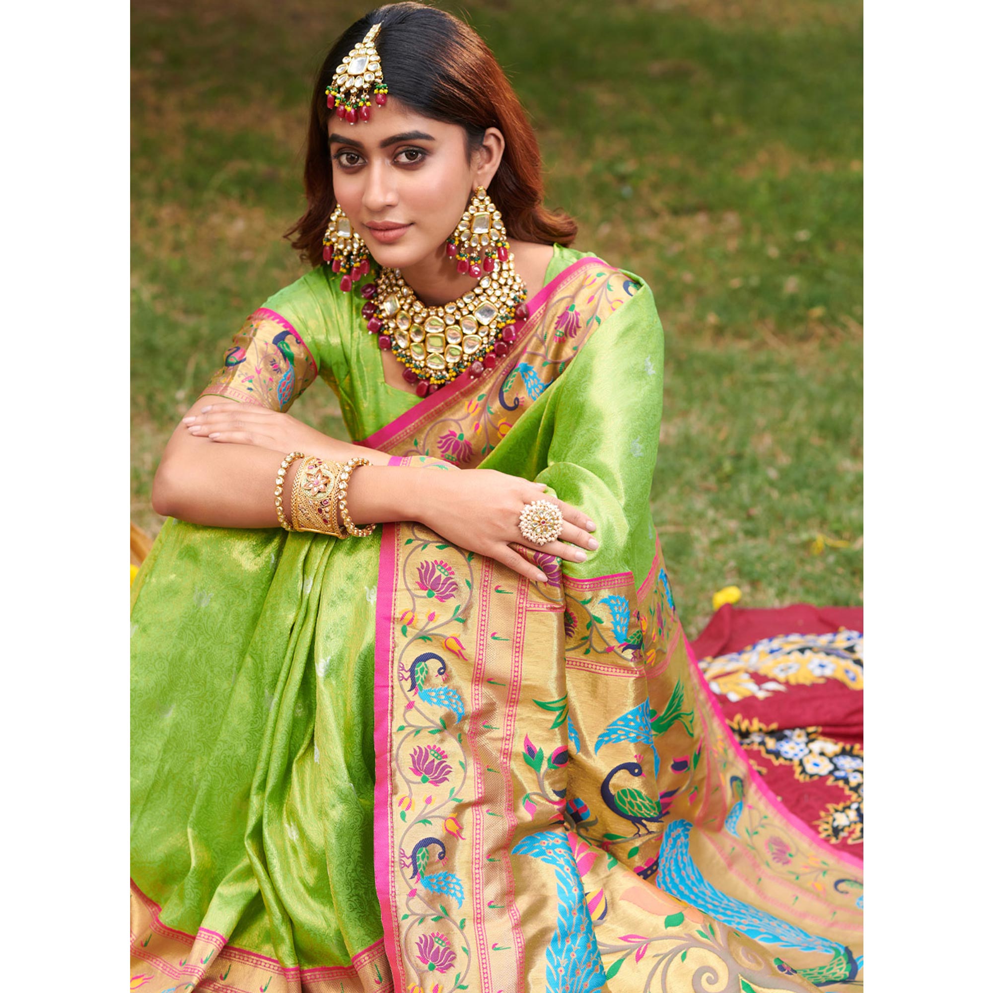 Royal Rajgharana Sarees Parrot Green Color Copper zari Toned Pure Paithani  Silk Saree With Rich Pallu and Blouse_(Product code-11529) Price in India -  Buy Royal Rajgharana Sarees Parrot Green Color Copper zari