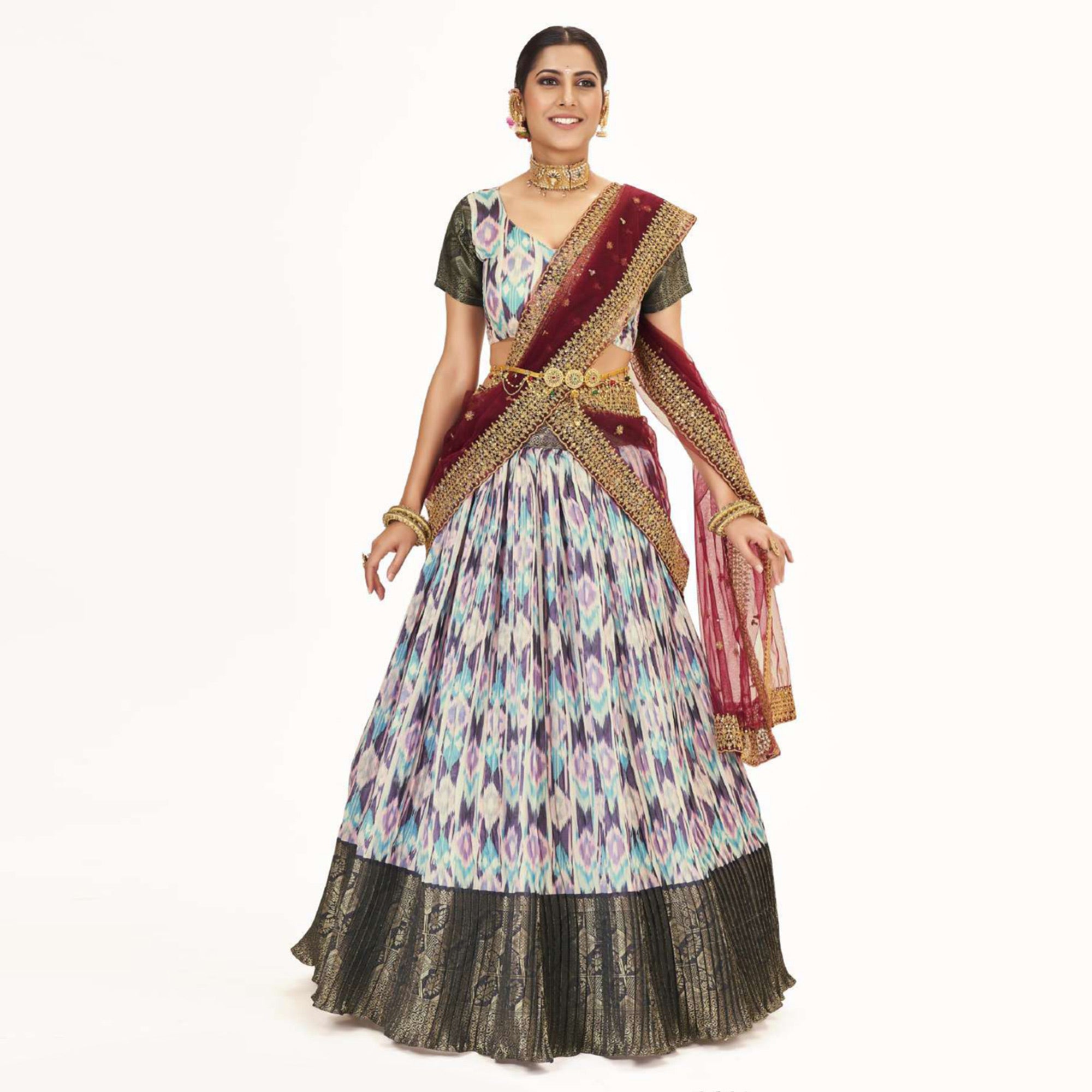 Purple Digital Printed With Zari Work Art Silk Lehenga Choli