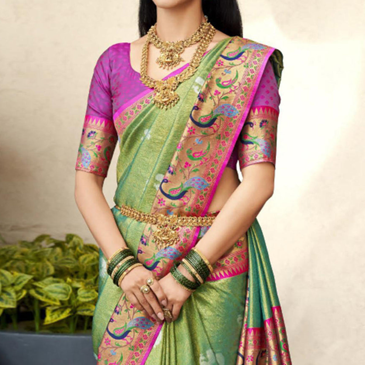 Green Woven Kanjivaram Silk Paithani Saree With Tassels