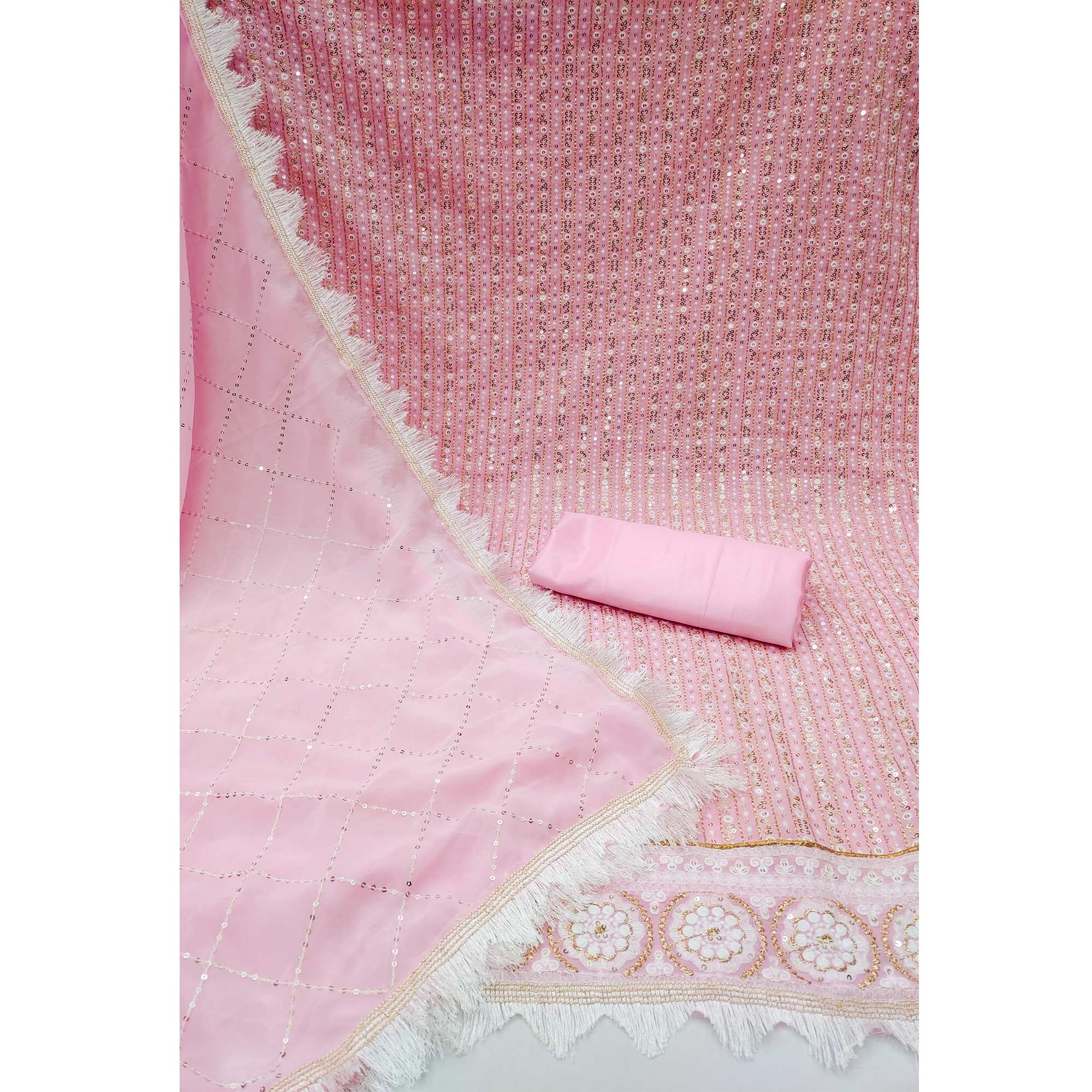Pink Sequins Embroidered Georgette Dress Material