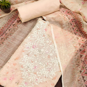 Beige Floral Printed Cotton Dress Material