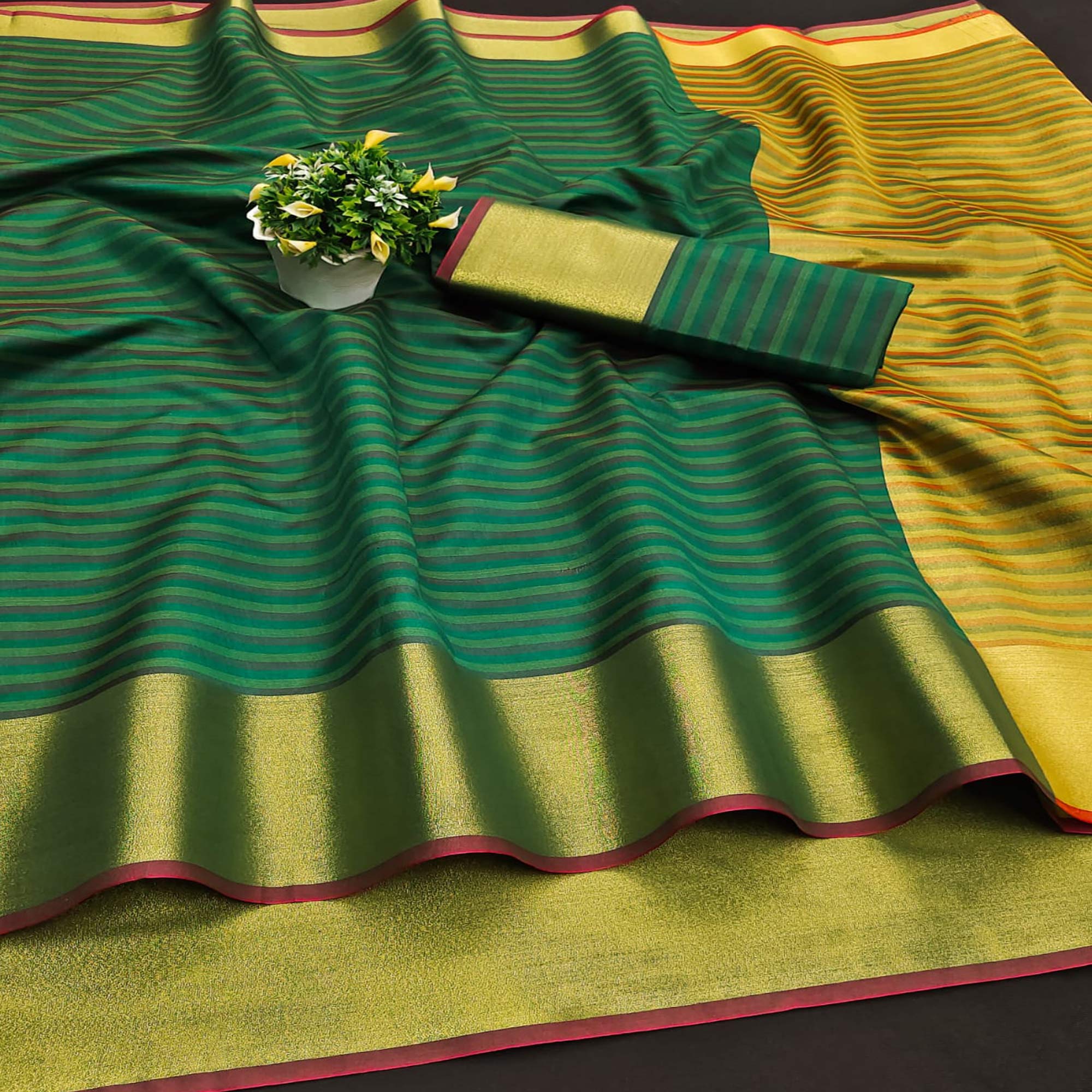 Bottle Green Woven Cotton Silk Saree