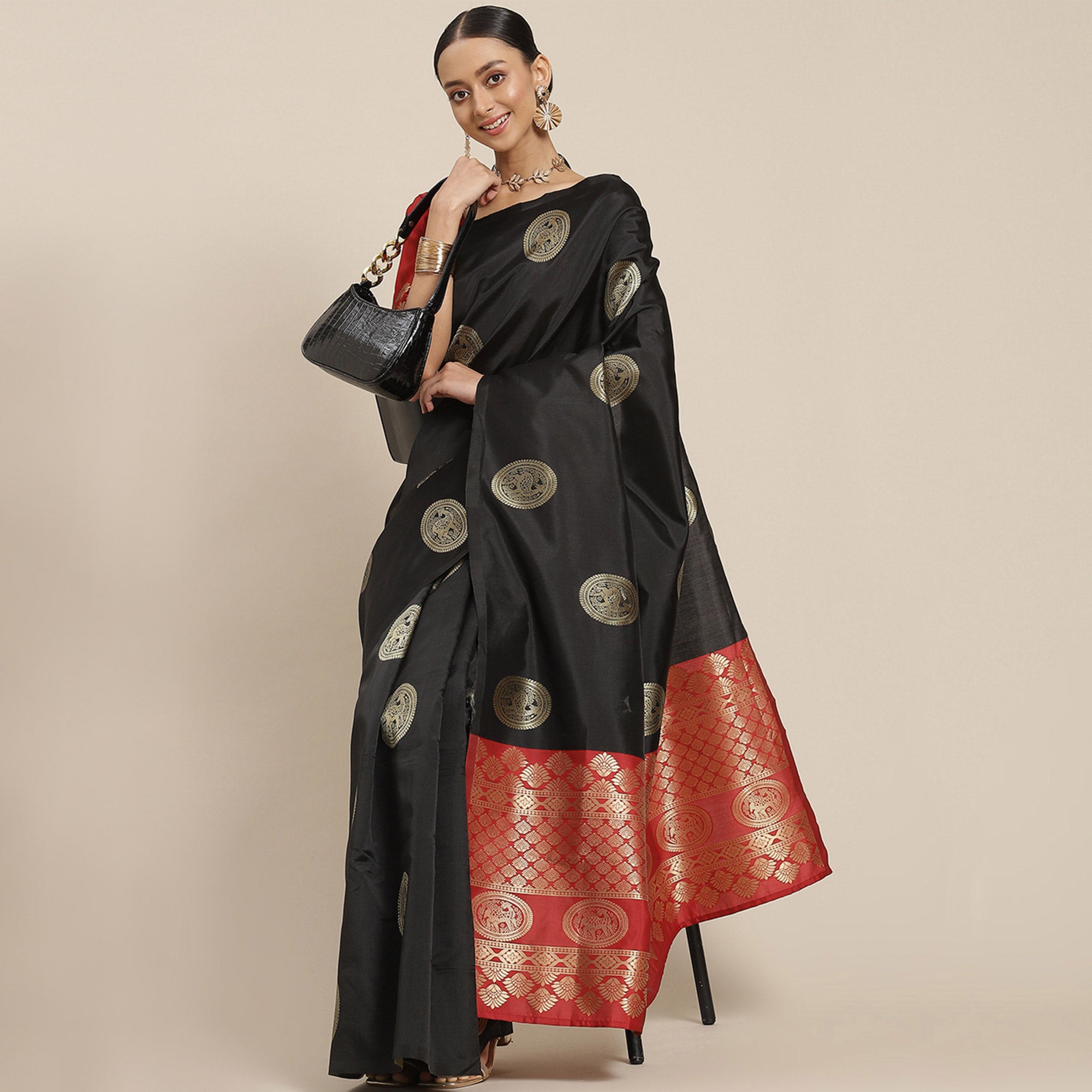 Black Woven Banarasi Silk Saree