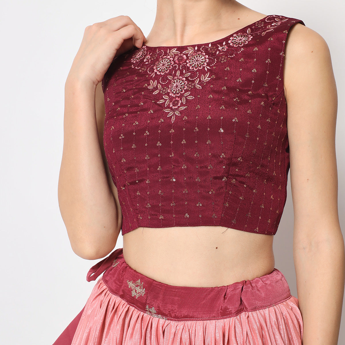 Pink & Maroon Foil Printed Chiffon Lehenga Choli
