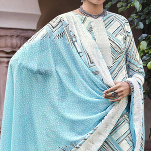 Blue Printed Pure Cotton Salwar Suit