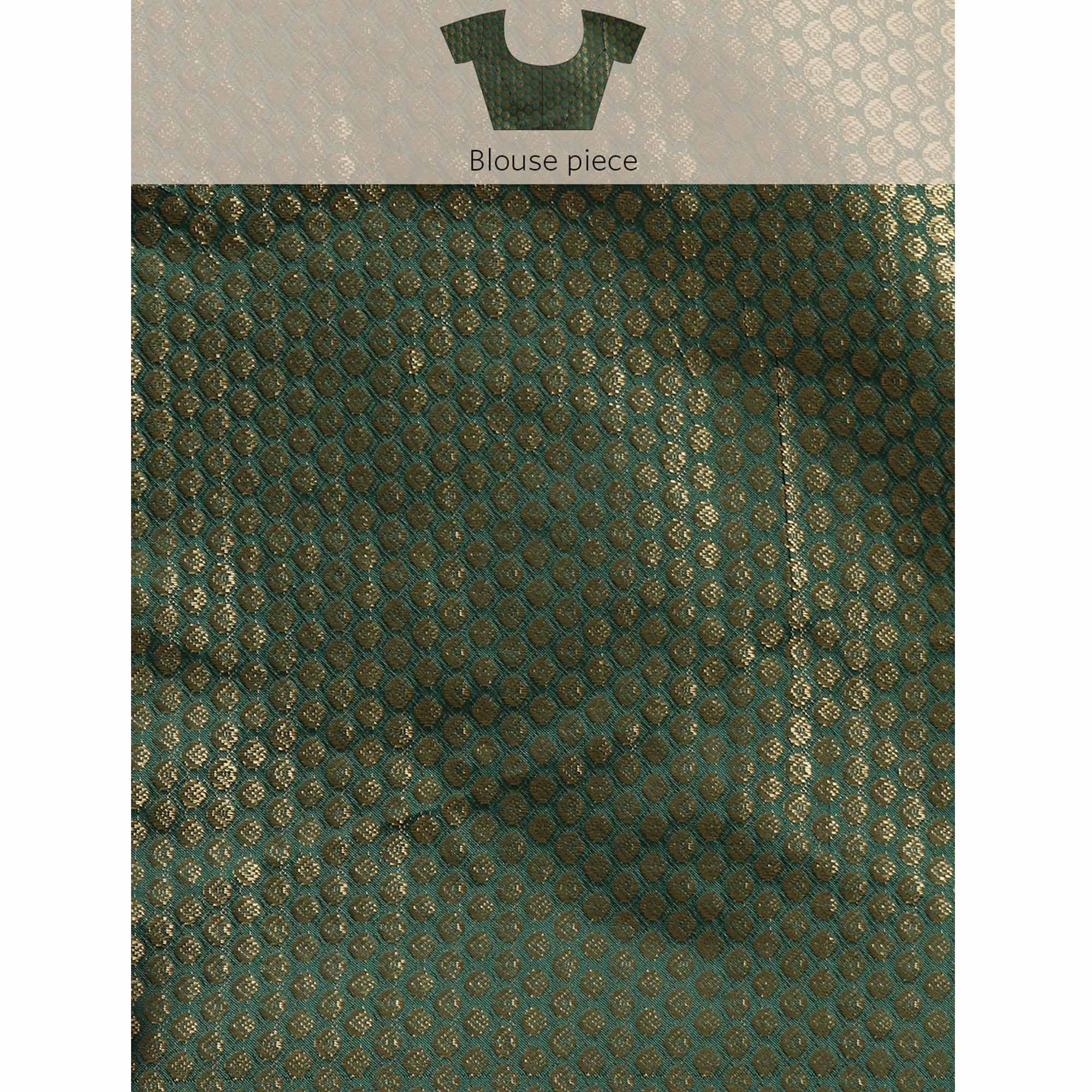 Green Foil Printed With Swarovski Zomato Silk Saree