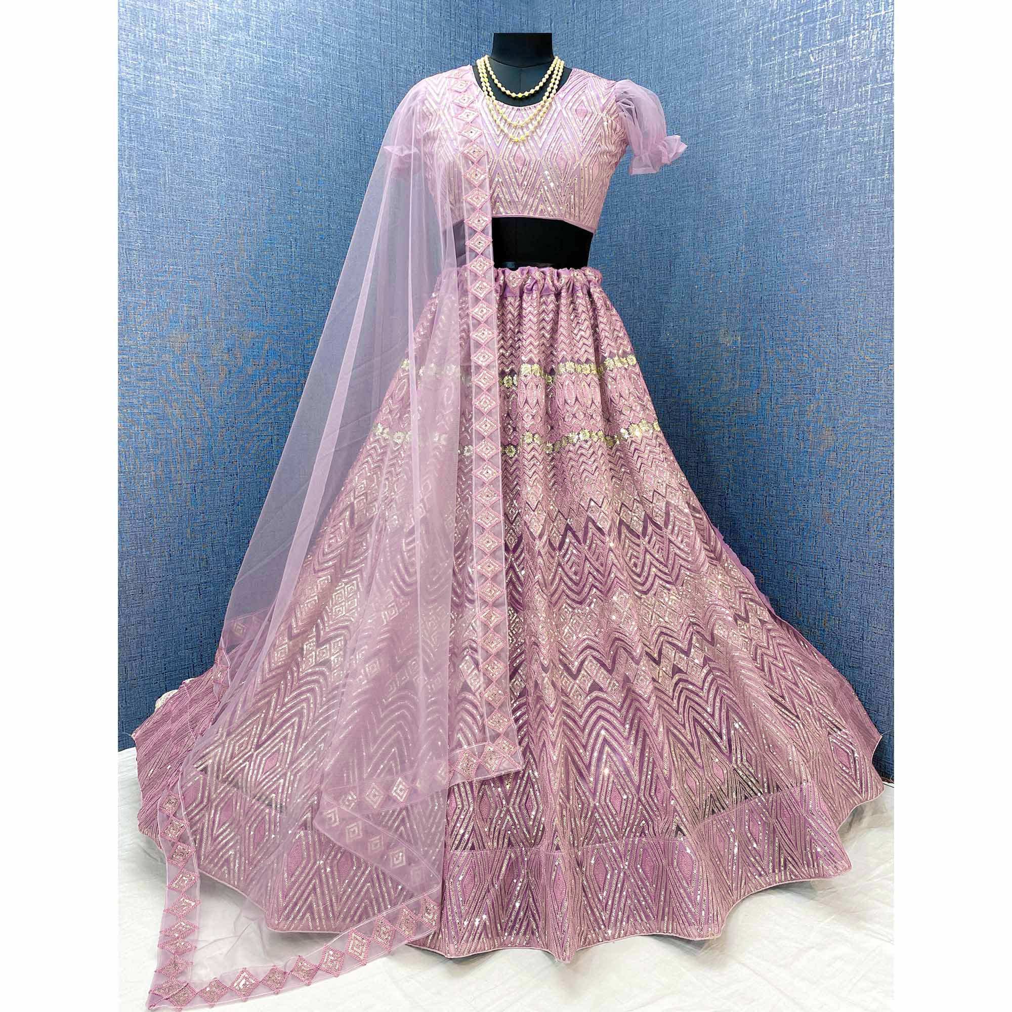 Mauve Sequins Embroidered Netted Lehenga Choli