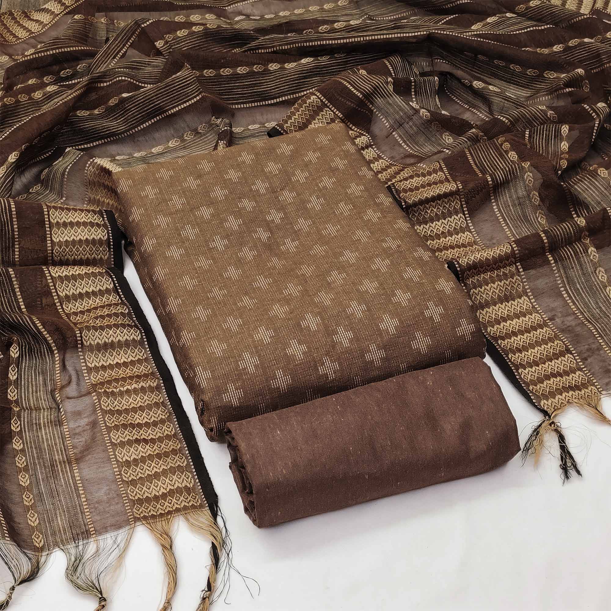 Coffee Brown Woven Cotton Blend Dress Material Coffee Brown Woven Cotton Blend Dress Material