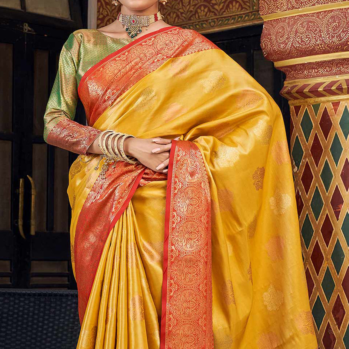 Yellow Woven Tissue Saree
