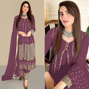 Mauve Sequins Embroidered Georgette Pakistani Suit