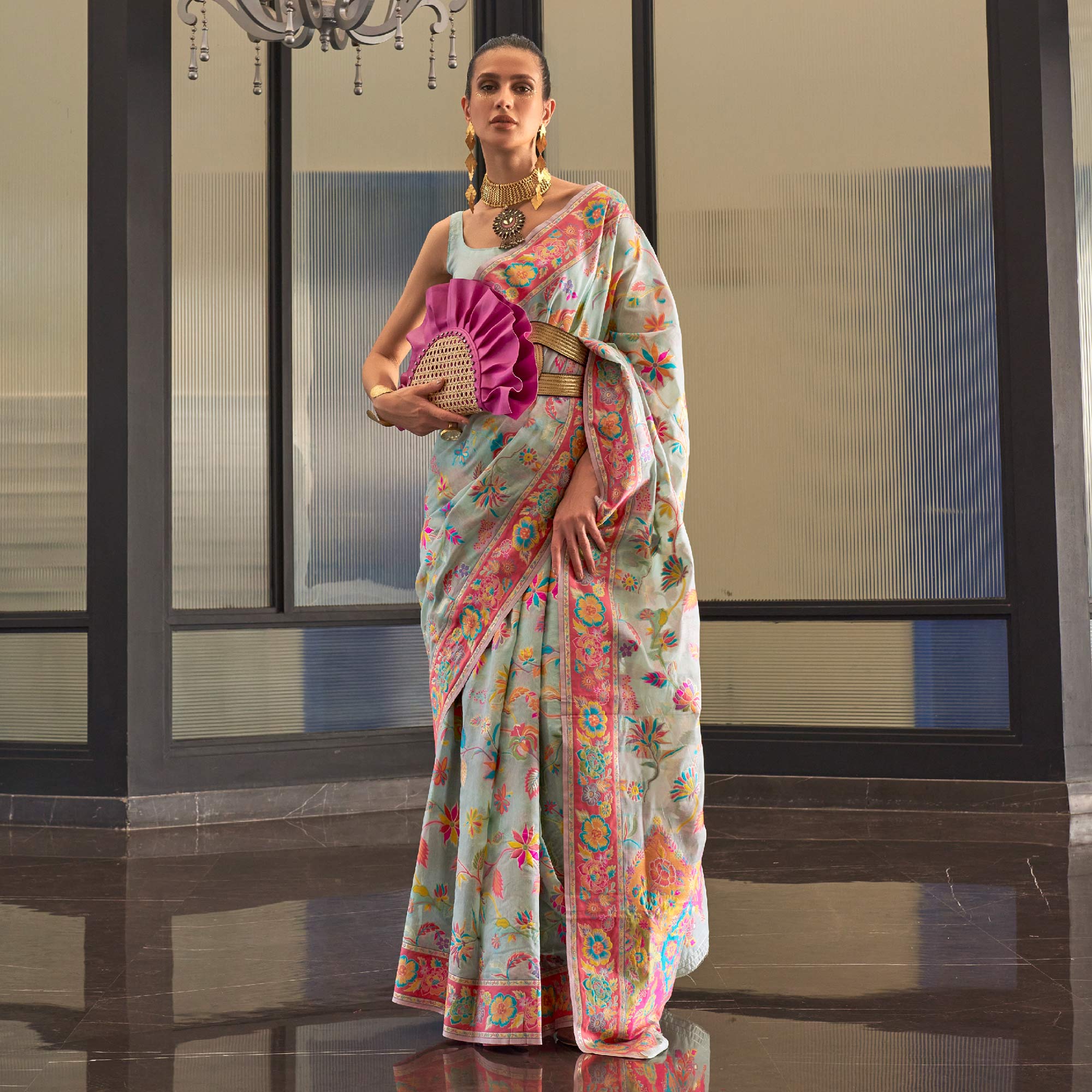 Blue Floral Woven Modal Saree