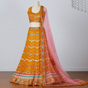 Mustard Sequins Embroidered Georgette Lehenga Choli