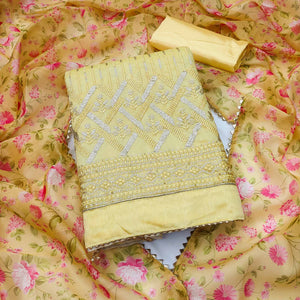 Yellow Sequins Embroidered Chanderi Dress Material