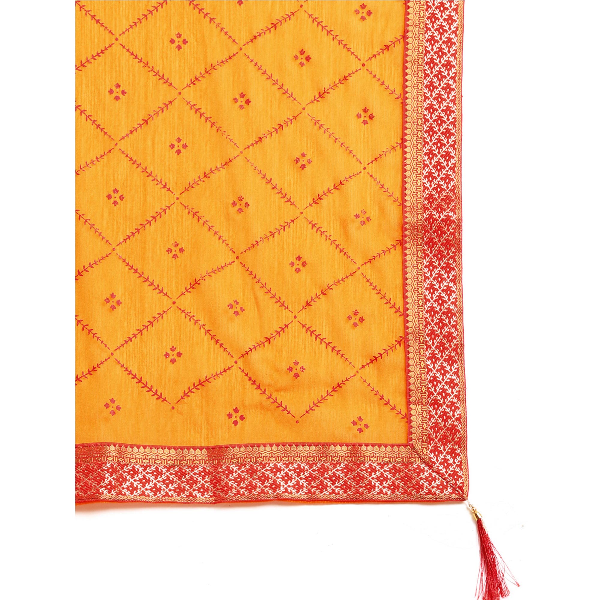 Yellow Floral Foil Printed Zomato Saree