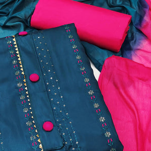 Morpich Sequins Embroidered Raw Silk Dress Material