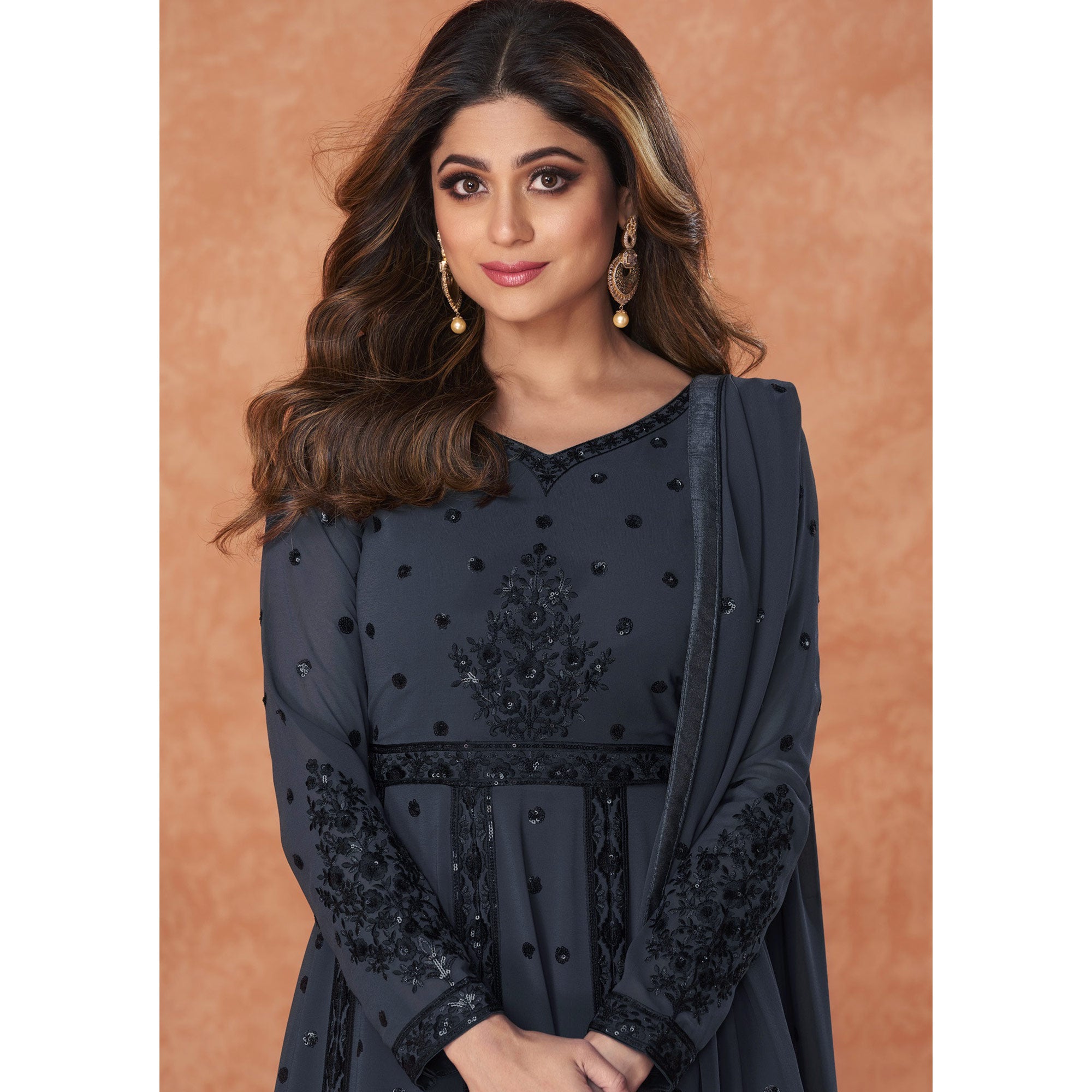 Black Embroidered Georgette Gown