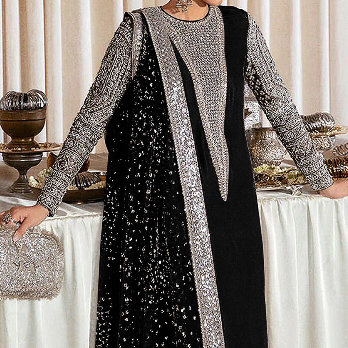 Black Sequins Embroidered Georgette Pakistani Suit