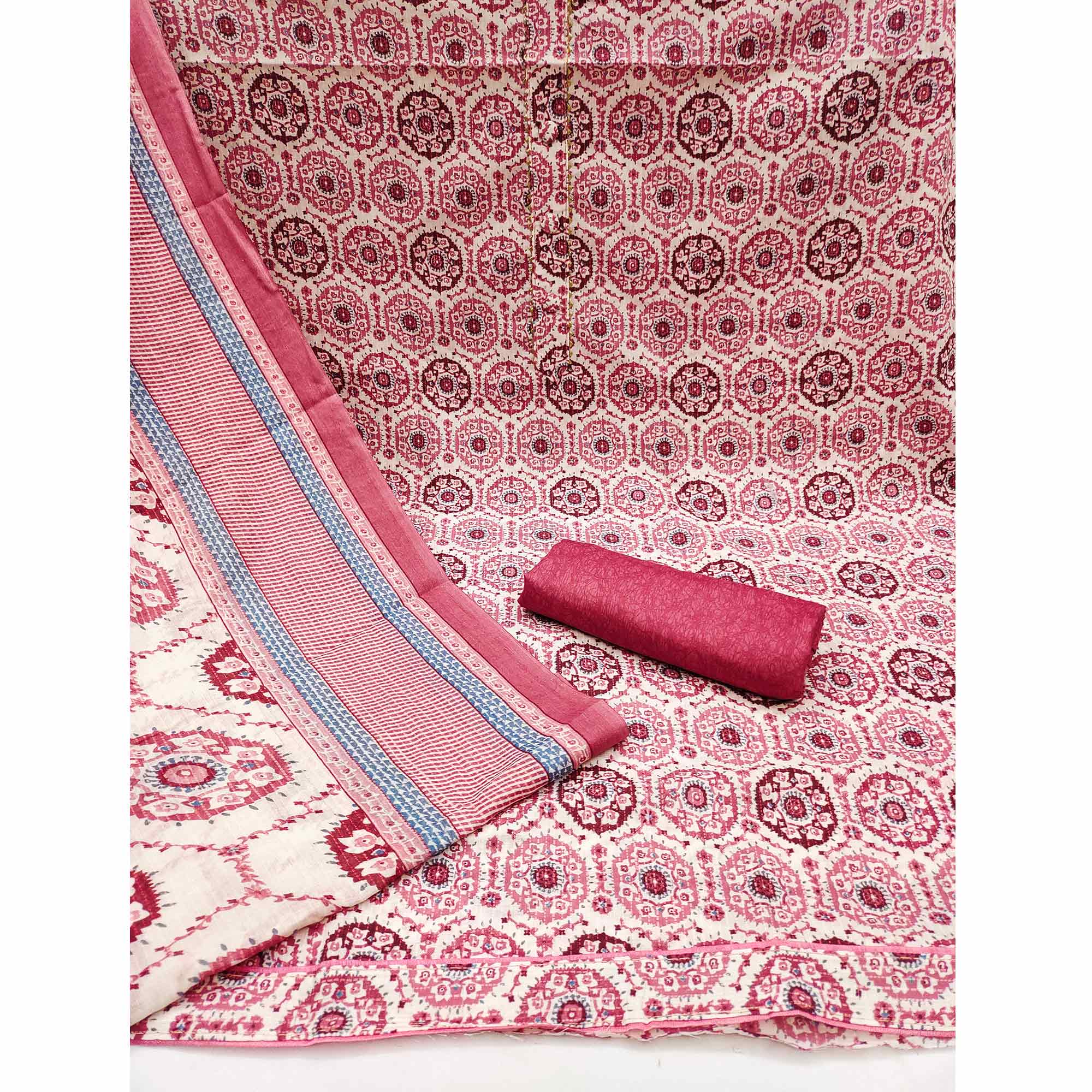 Pink Printed Pure Cotton Dress Material