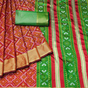 Maroon Bandhani Woven Banarasi Silk Saree