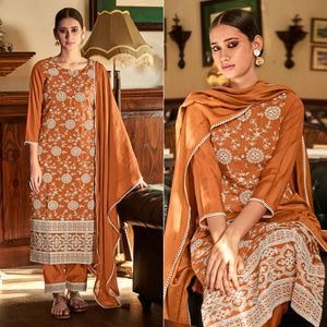 Rust Lucknowi Embroidered Modal Salwar Suit