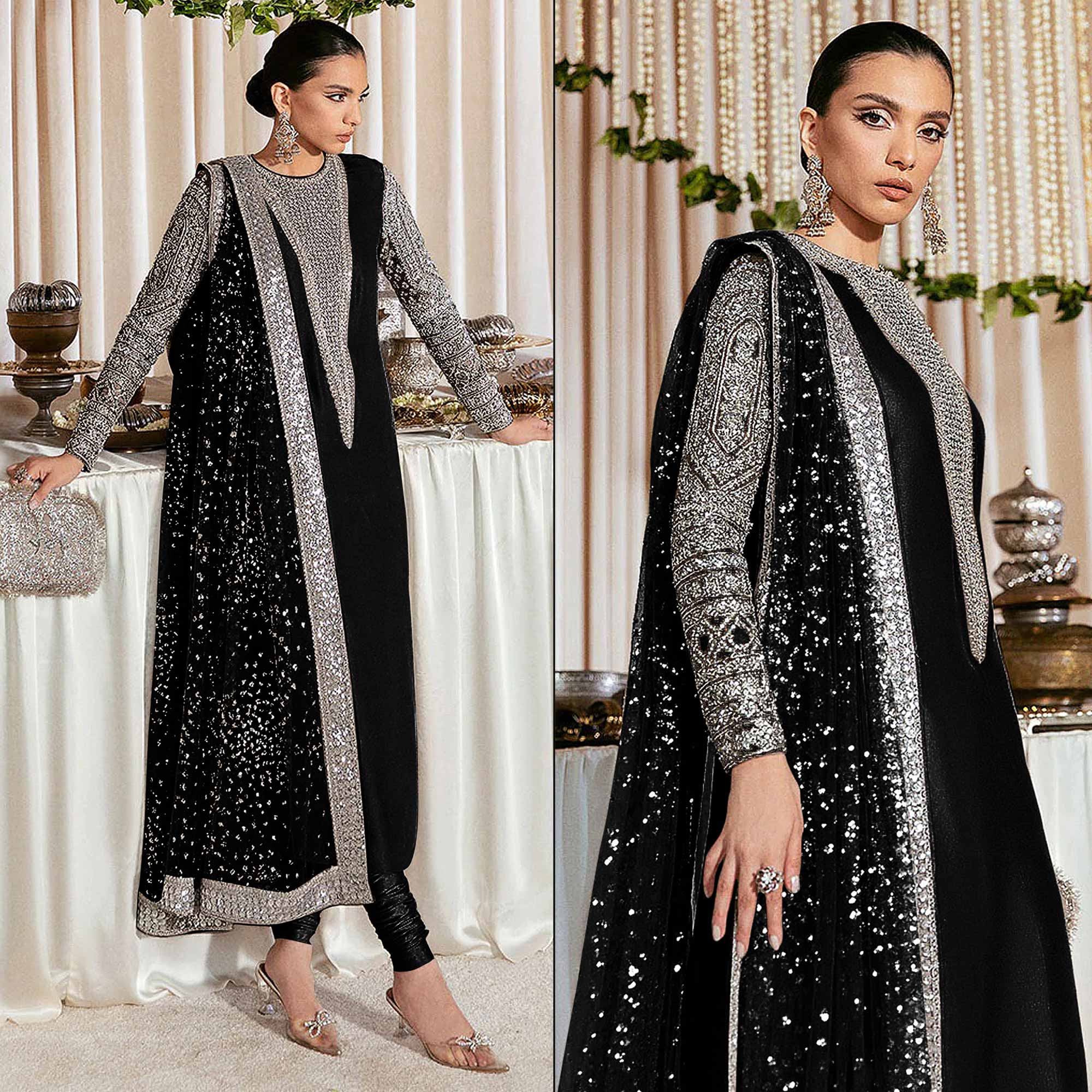 Black Sequins Embroidered Georgette Pakistani Suit