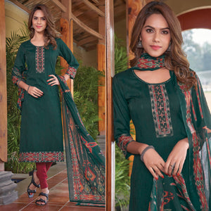 Green Embroidered Rayon Kurti With Dupatta