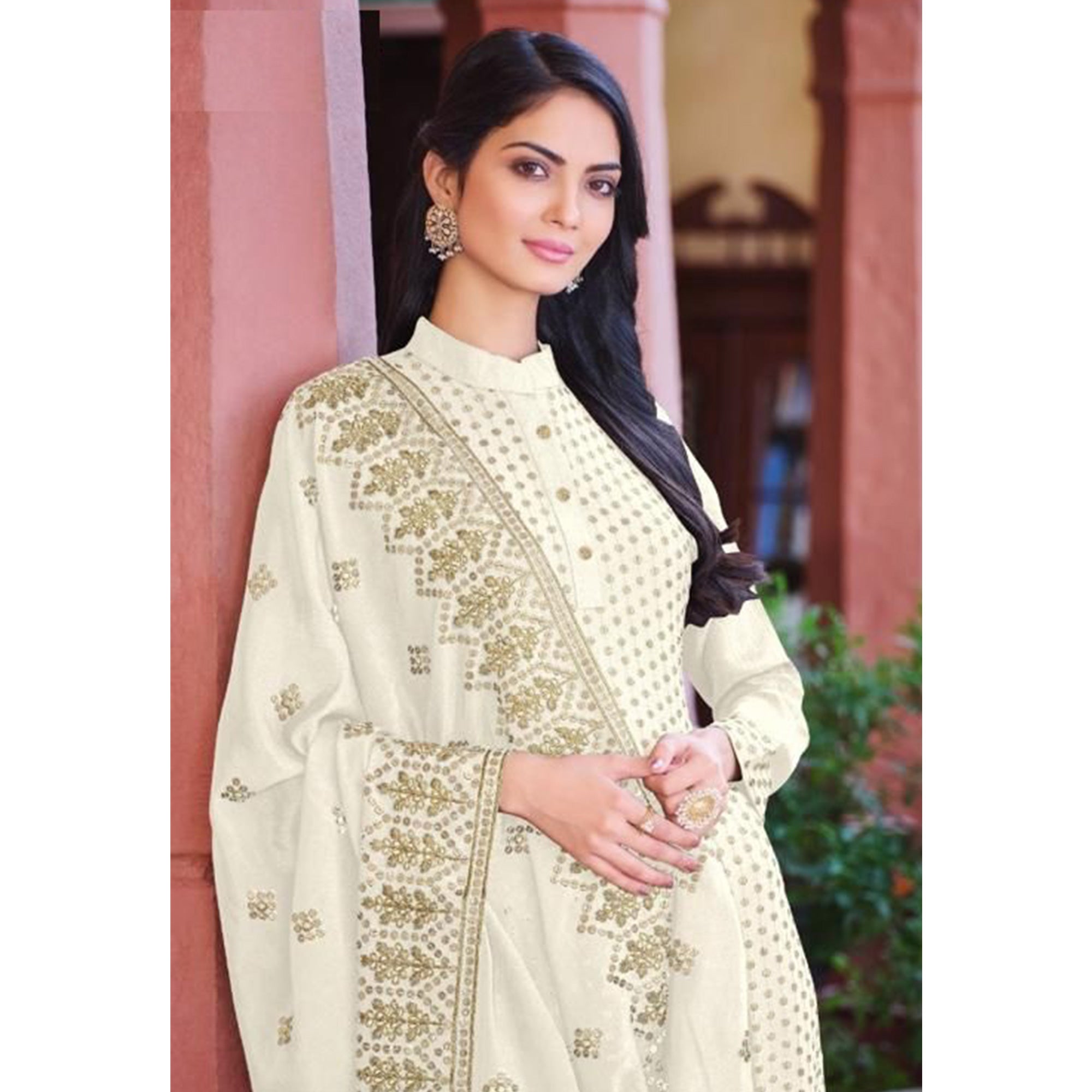 White Embroidered Georgette Salwar Suit