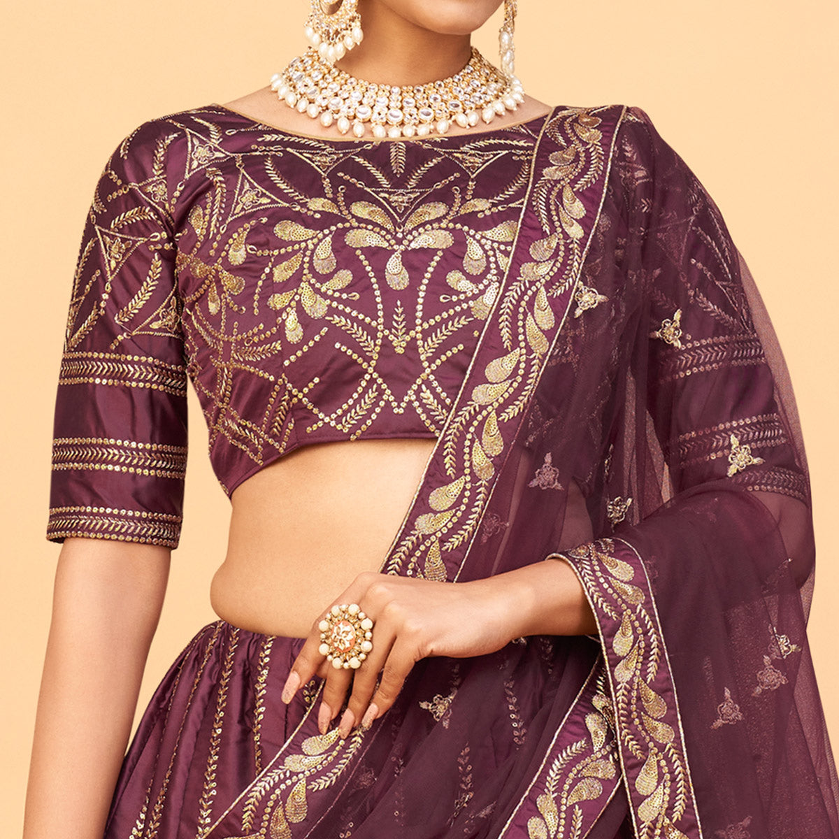 Wine Sequins Embroidered Art Silk Lehenga Choli