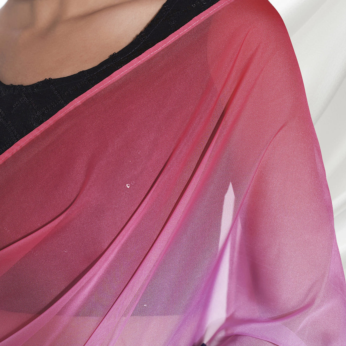 Violet And Pink Printed Organza Saree