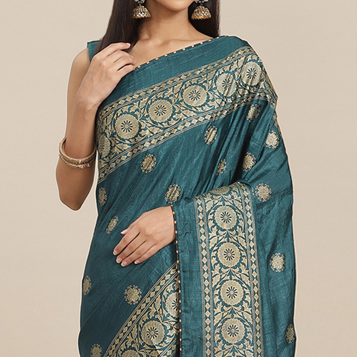 Morpich Woven Vichitra Silk Saree