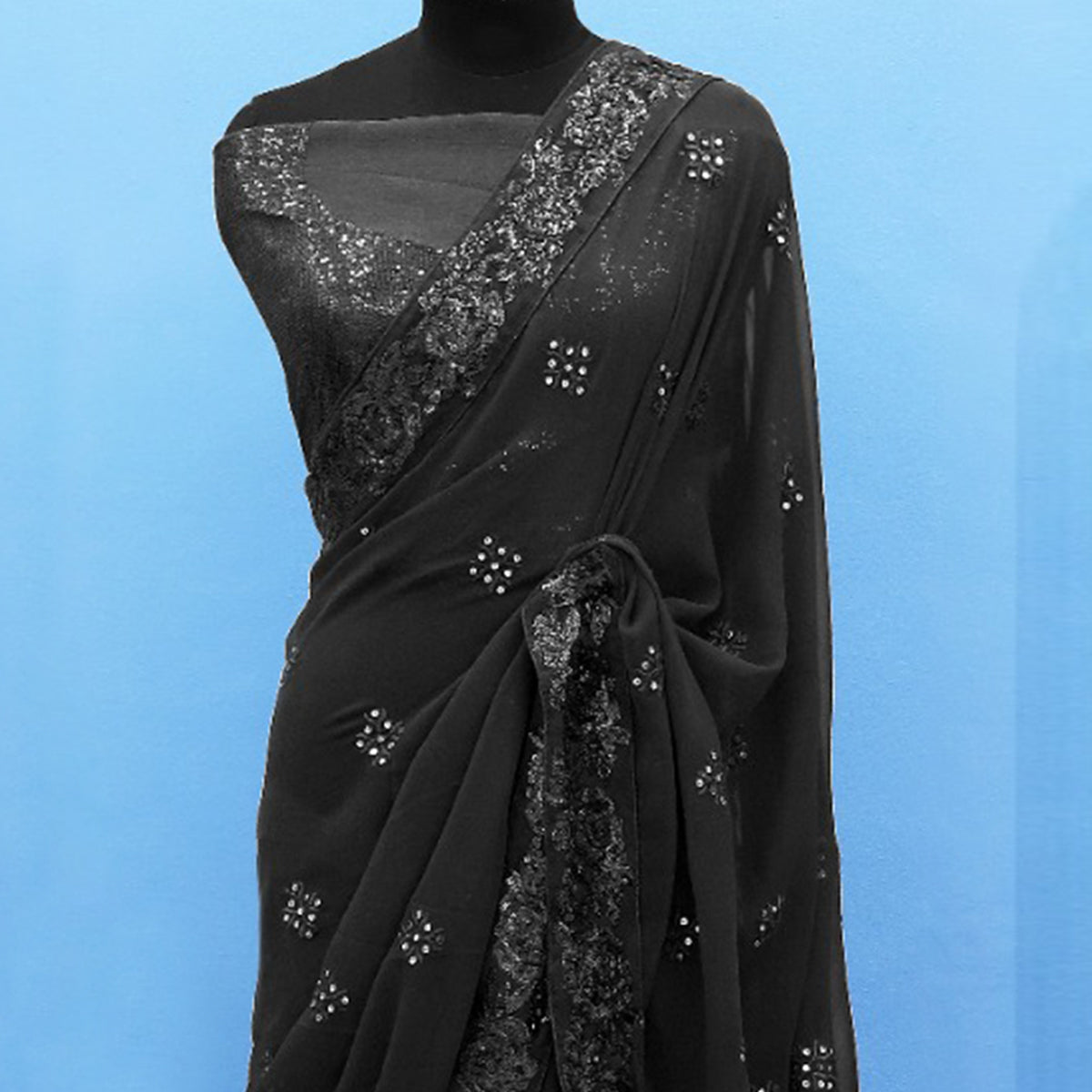 Black Sequins Emroidered Georgette Saree