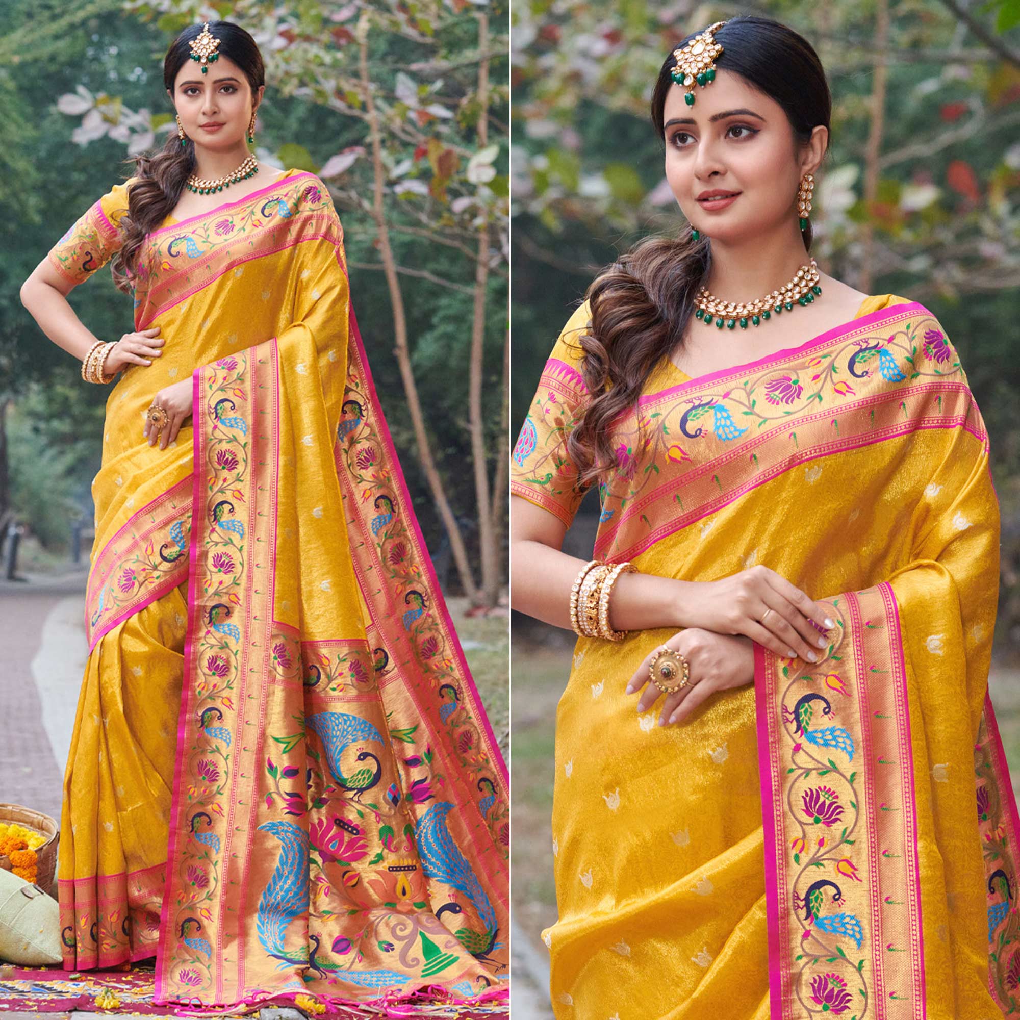 Yellow Woven Art Silk Paithani Saree With Tassels