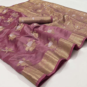 Pink Woven Organza Saree