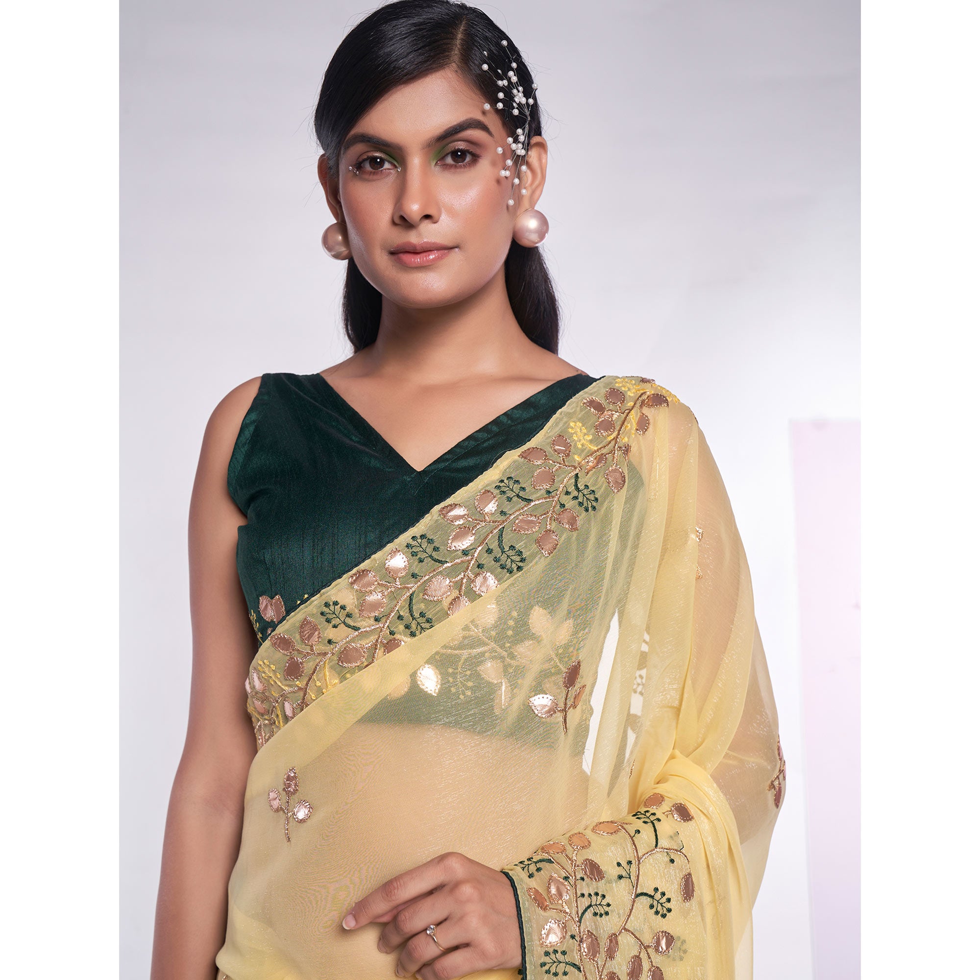 Yellow Floral Embroidered Georgette Saree