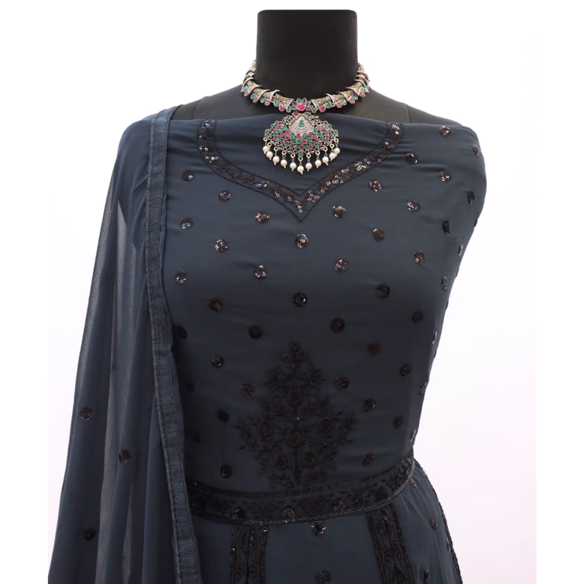 Black Embroidered Georgette Gown