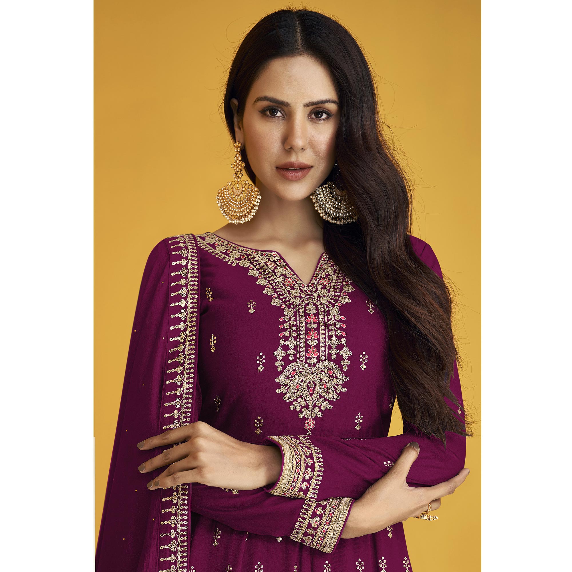 Purple Sequins Embroidered Georgette Semi Stitched Anarkali Suit