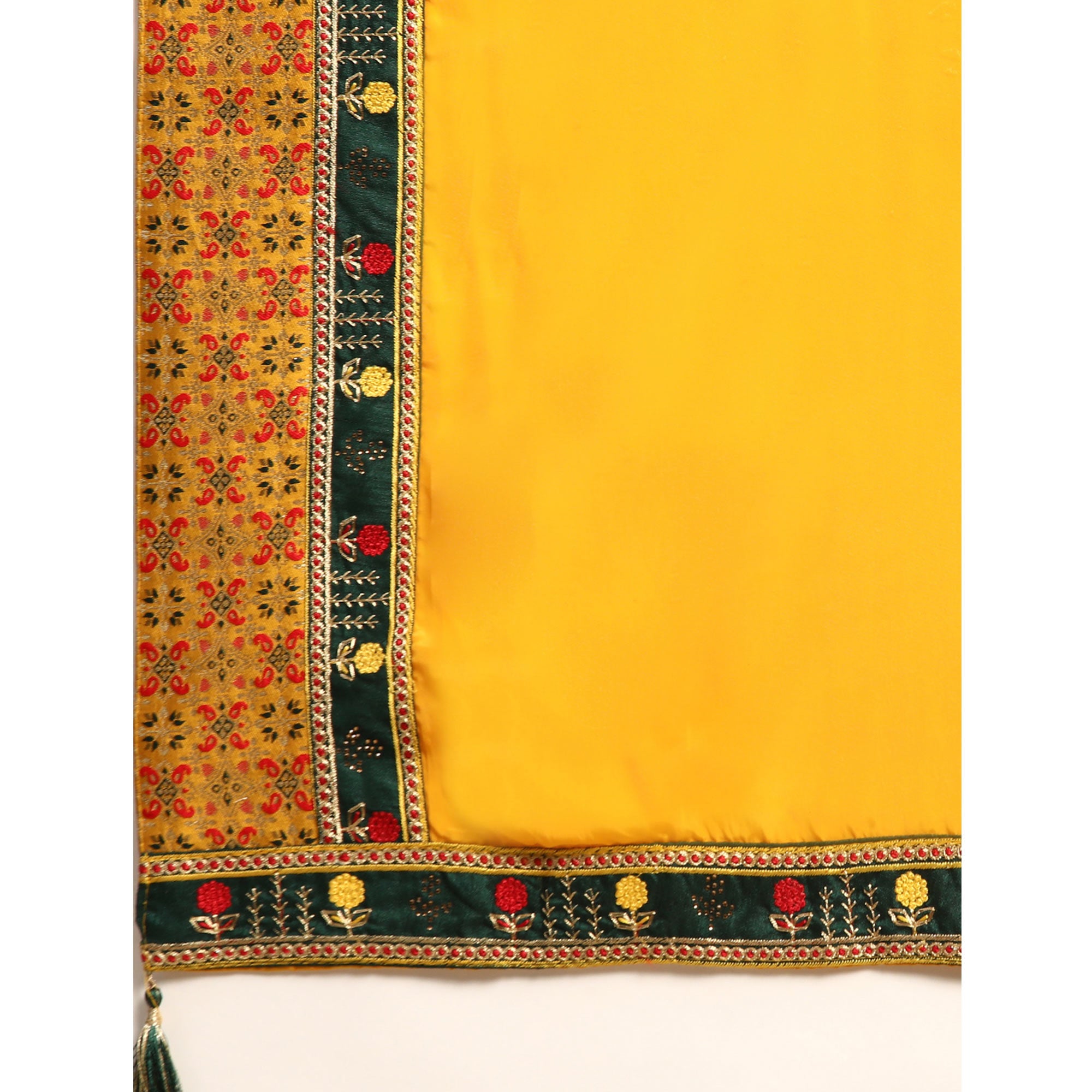 Yellow Floral Embroidered Crepe Silk Saree