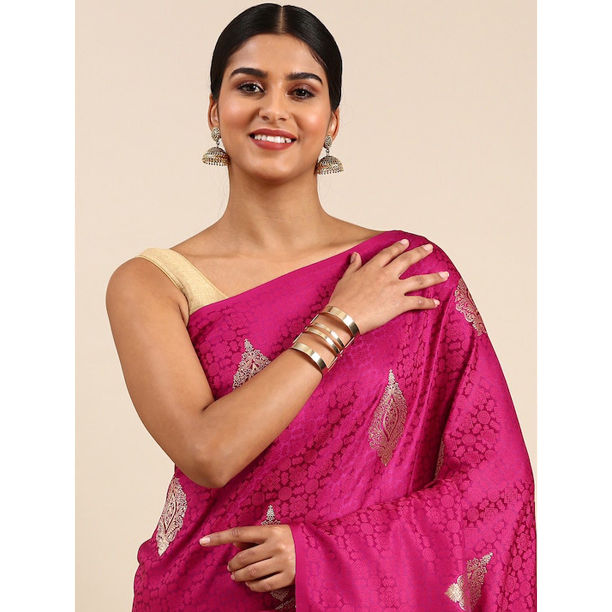 Pink Woven Kanjivaram Silk Saree WithTassels