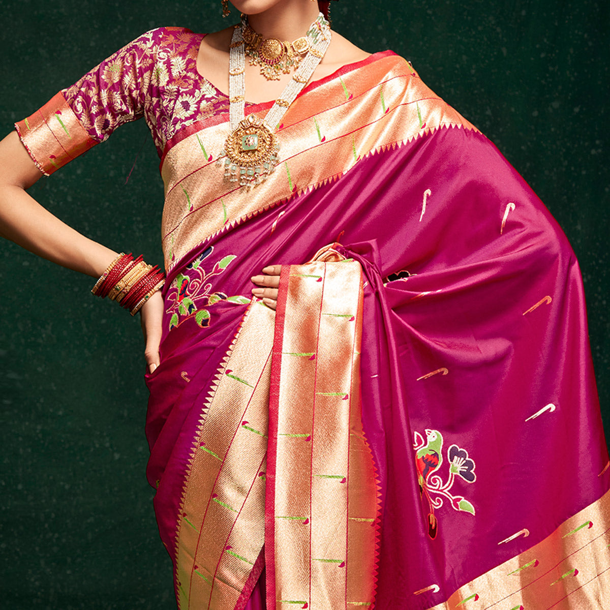 Magenta Pink Woven Pure Silk Paithani Saree With Tassels