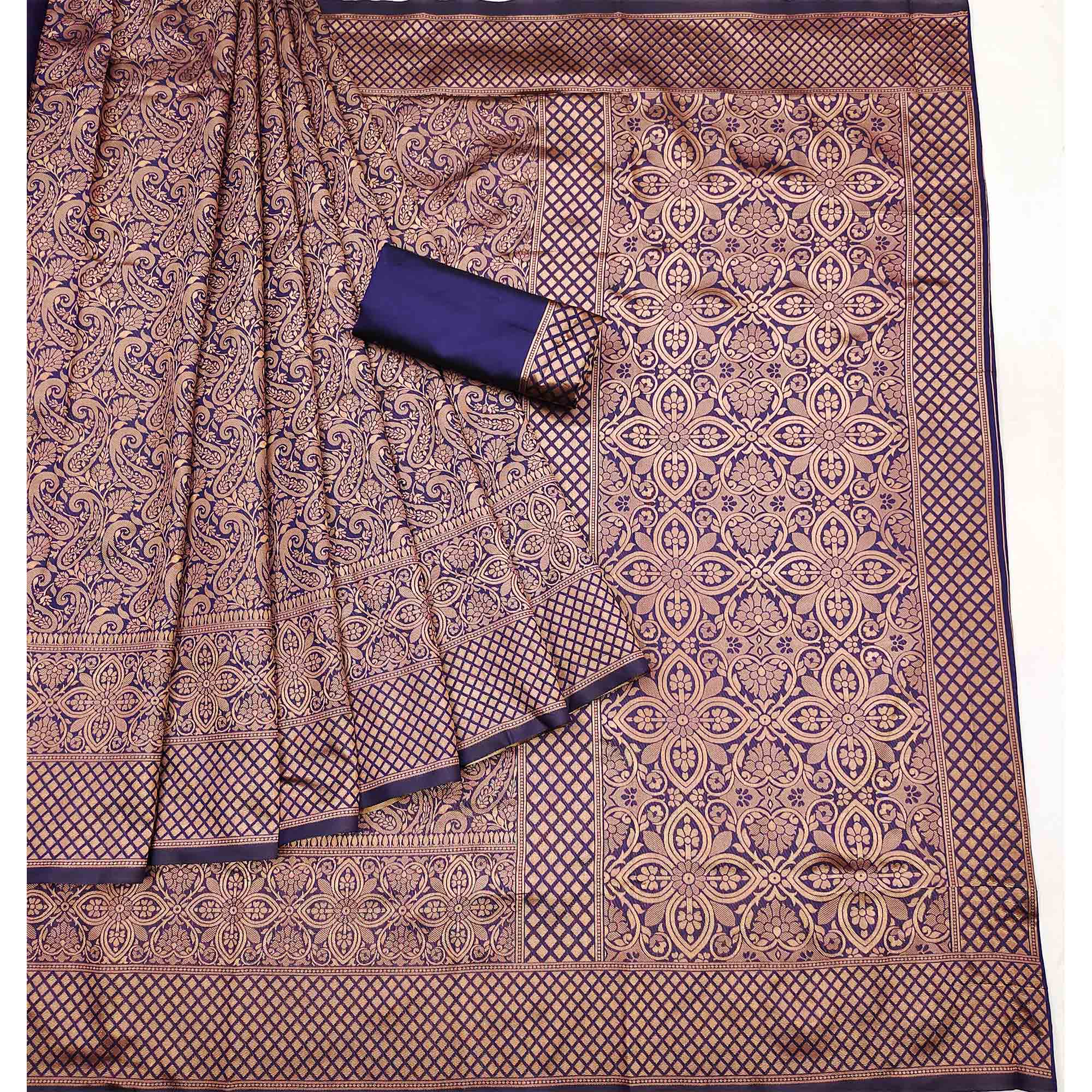 Navy Blue Woven Jacquard Saree