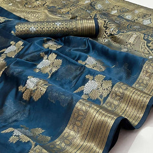 Blue Woven Organza Saree