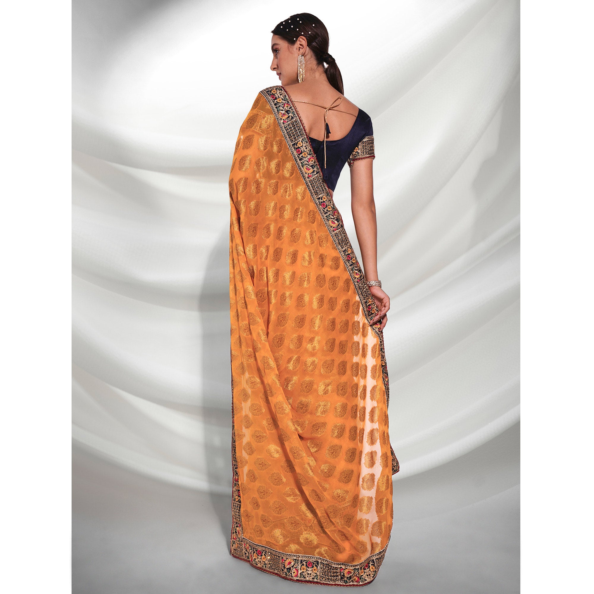 Mustard Woven With Embroidered Border Viscose Saree