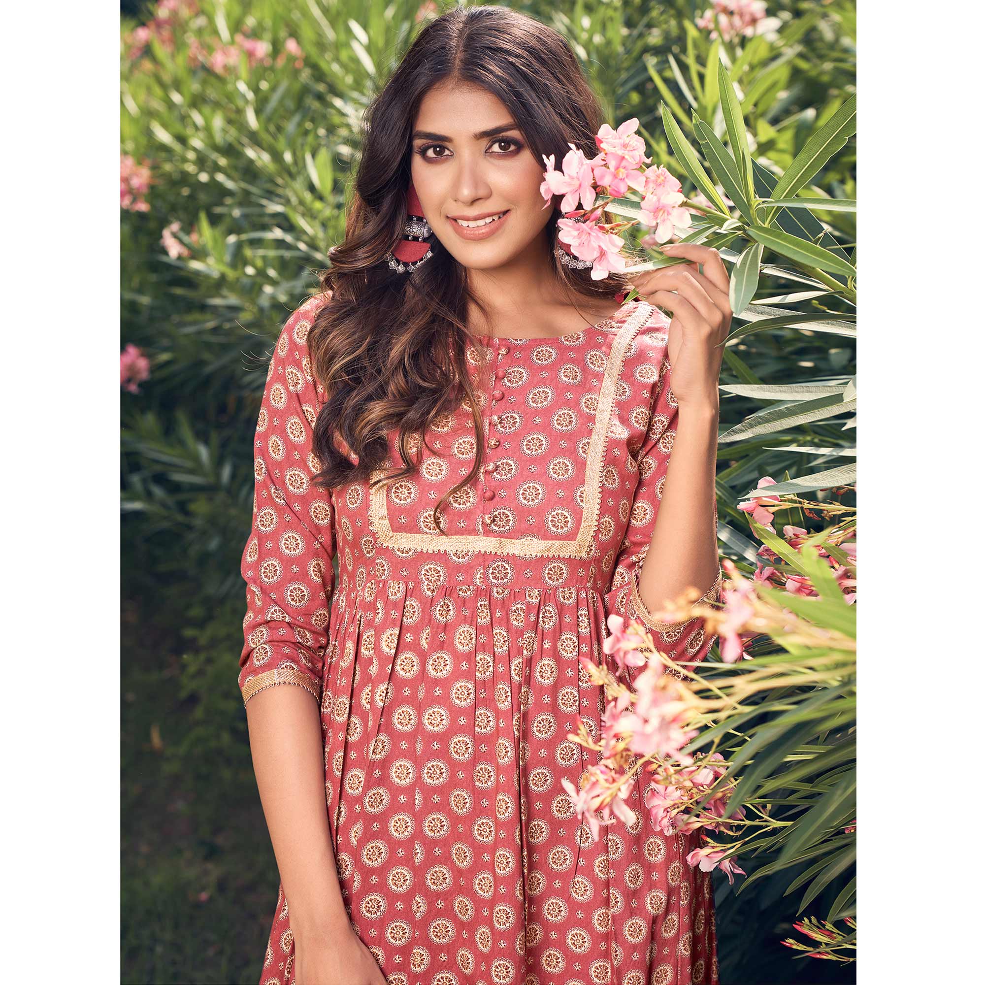 Pink Floral Printed Rayon Dress