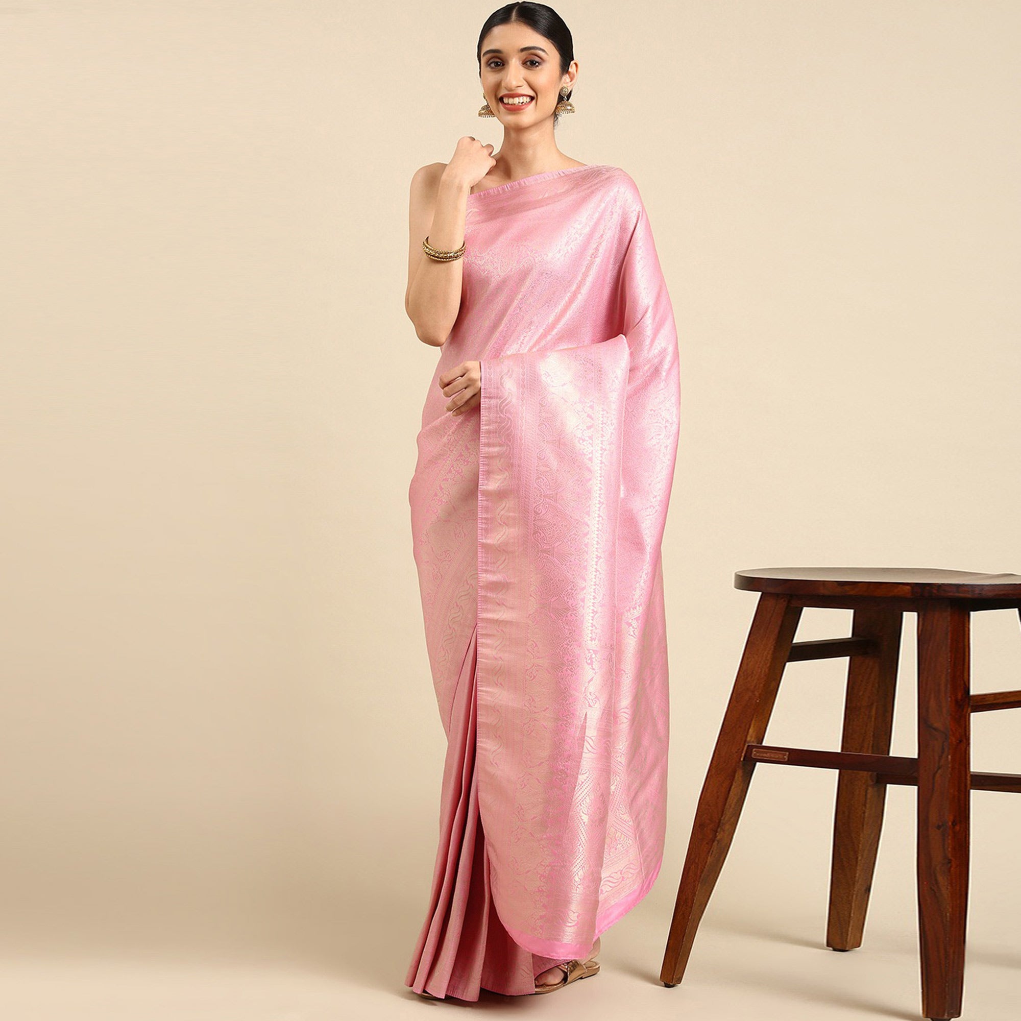 Pink Woven Kanjivaram Silk Saree