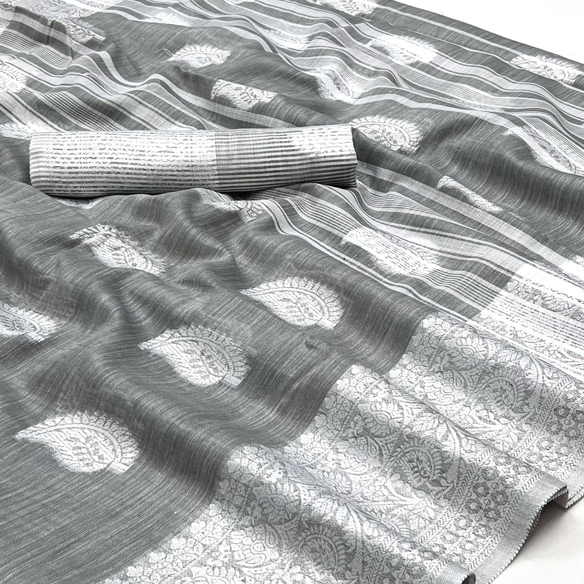 Grey Woven Linen Saree