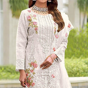 White Floral Embroidered Organza Pakistani Suit