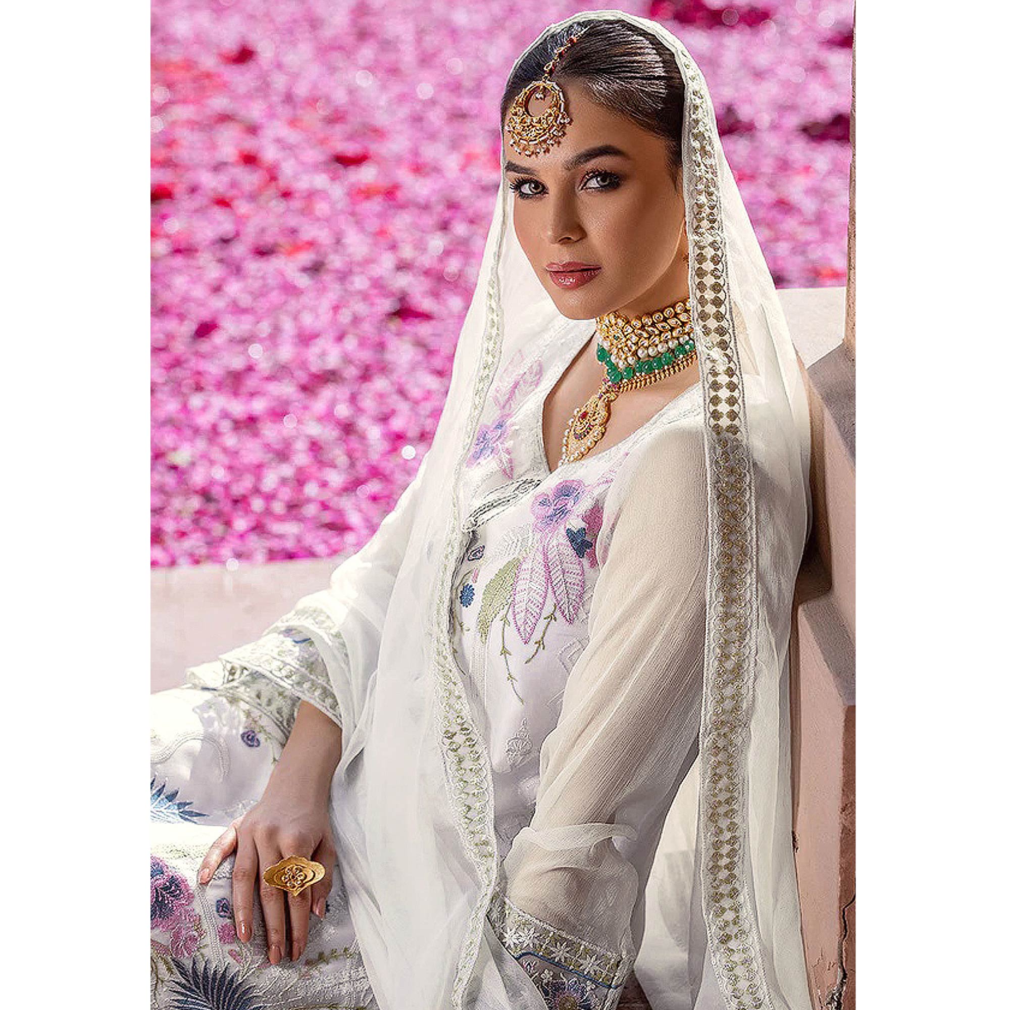 Offwhite Embroidered Georgette Pakistani Suit